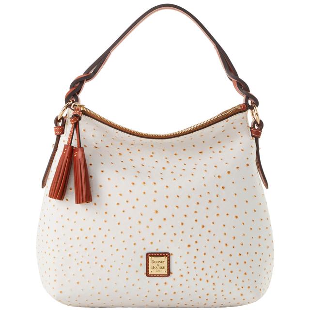 Dooney & Bourke Women's Ostrich Twist Strap Hobo Leather Shoulder Bag in Bone