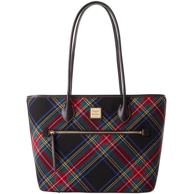 Dooney & Bourke Women's Tartan Leather Tote Shopping Bag in Black
