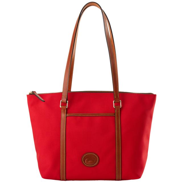 Dooney & Bourke Women's Nylon Zip Pocket Fabric Tote Shopping Bag in Red