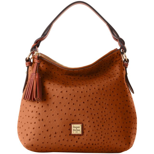 Dooney & Bourke Women's Ostrich Twist Strap Hobo Leather Shoulder Bag in Caramel