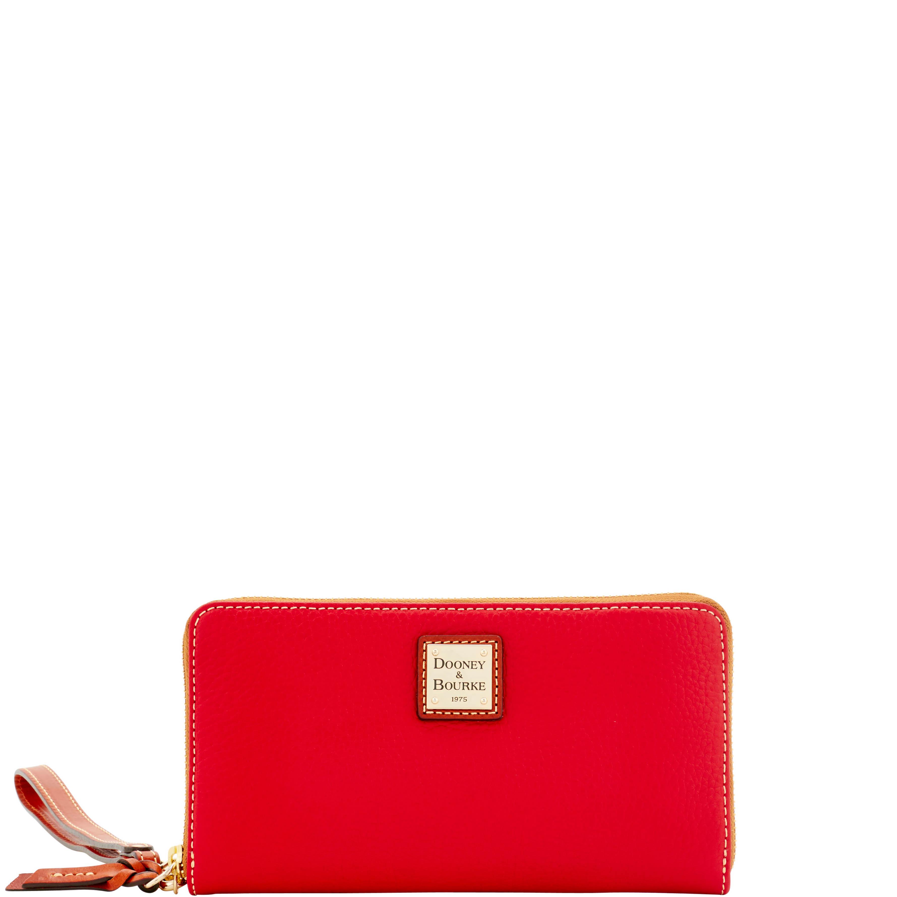 Dooney & Bourke Women's Pebble Grain Large Zip Around Leather Wristlet in Red