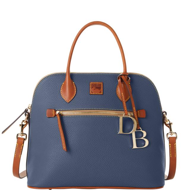 Dooney & Bourke Women's Pebble Grain Large Domed Leather Satchel Bag in Steel Blue