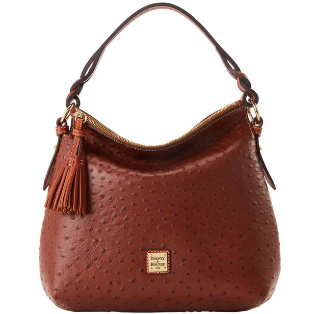 Dooney & Bourke Women's Ostrich Twist Strap Hobo Leather Shoulder Bag in Cognac