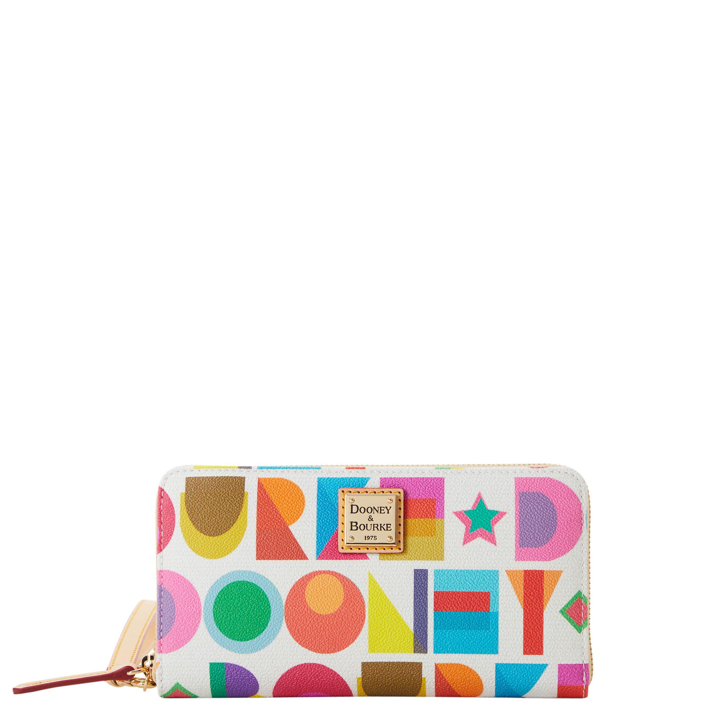 Dooney & Bourke Women's Art Deco Large Zip Around Coated Cotton Wristlet in White