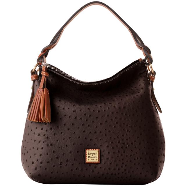 Dooney & Bourke Women's Ostrich Twist Strap Hobo Leather Shoulder Bag in Brown Tmoro Brandy