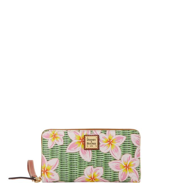 Dooney & Bourke Women's Plumeria Large Zip Around Coated Cotton Wristlet in Pink Green