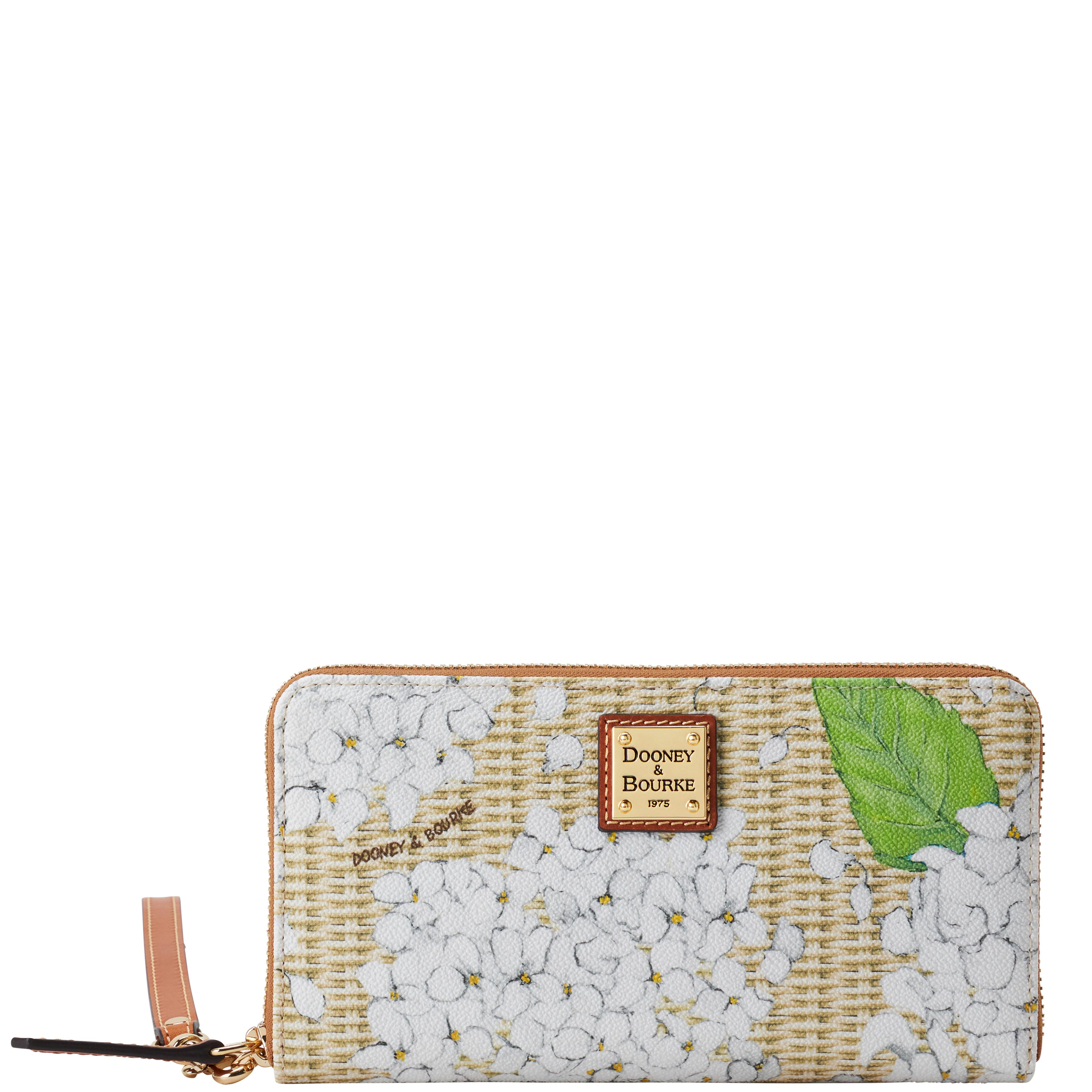 Dooney & Bourke Women's Hydrangea Basketweave Large Zip Around Coated Cotton Wristlet in White