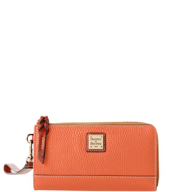 Dooney & Bourke Pebble Grain Folded Zip Leather Wristlet in Coral
