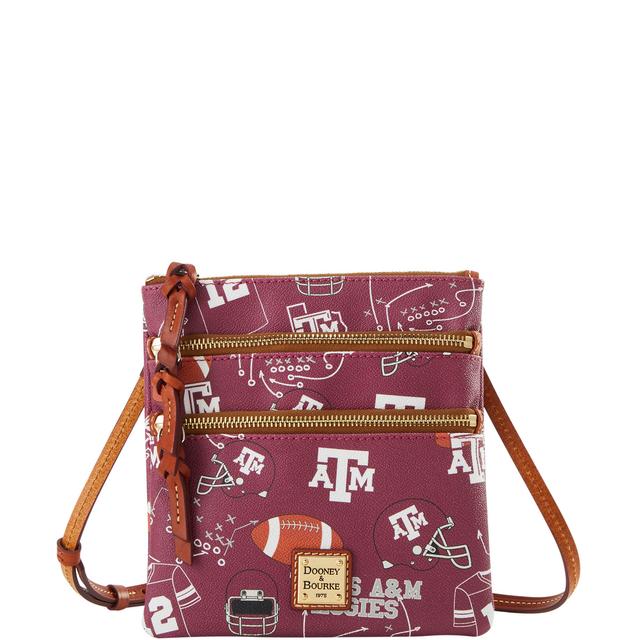 Dooney & Bourke Women's Collegiate Texas A&M University North South Triple Zip Crossbody Coated Cotton Shoulder Bag in Rouge