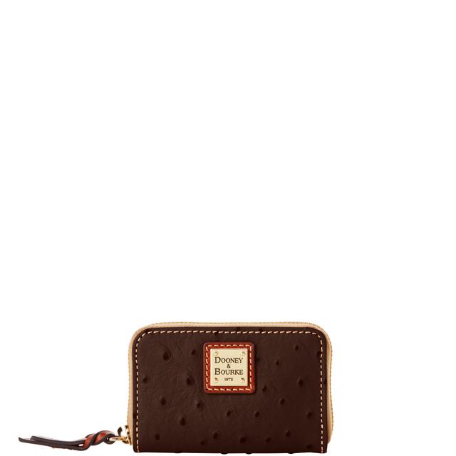 Dooney & Bourke Women's Ostrich Large Zip Around Credit Card Case in Brown Tmoro Brandy, Leather