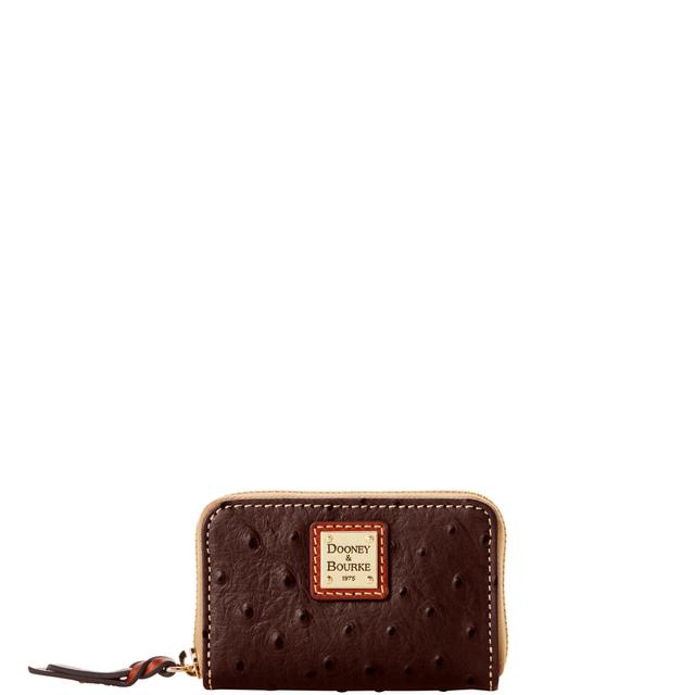 Dooney & Bourke Women's Ostrich Large Zip Around Credit Card Case in Espresso, Leather