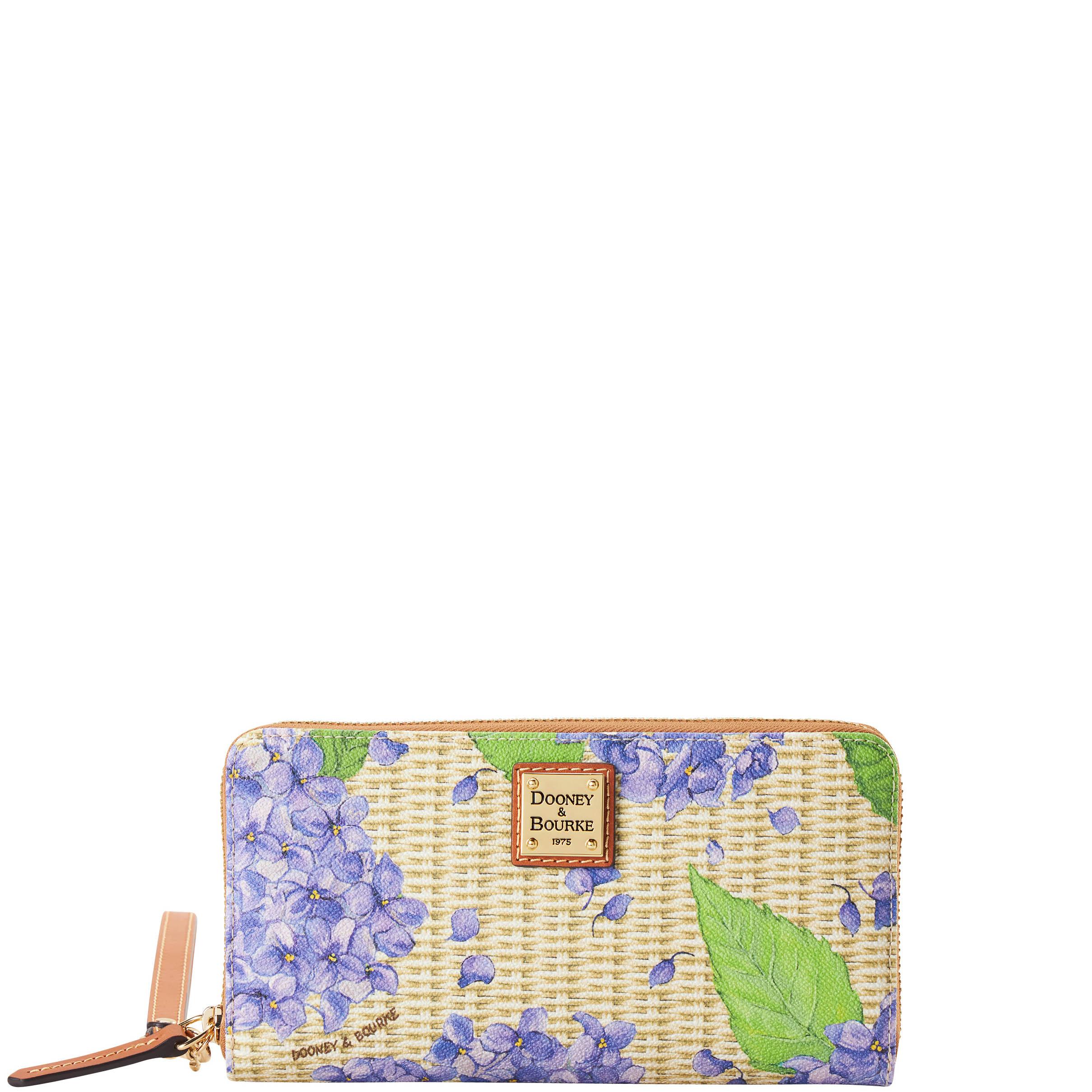 Dooney & Bourke Women's Hydrangea Basketweave Large Zip Around Coated Cotton Wristlet in Purple