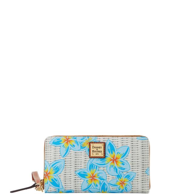 Dooney & Bourke Women's Plumeria Large Zip Around Coated Cotton Wristlet in Sky Blue White