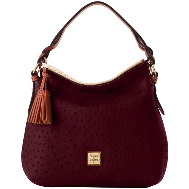 Dooney & Bourke Women's Ostrich Twist Strap Hobo Leather Shoulder Bag in Burgundy