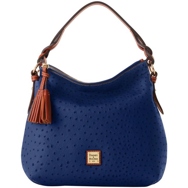 Dooney & Bourke Women's Ostrich Twist Strap Hobo Leather Shoulder Bag in Navy