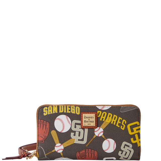 Dooney & Bourke Women's MLB Padres Large Zip Around Coated Cotton Wristlet in Brown
