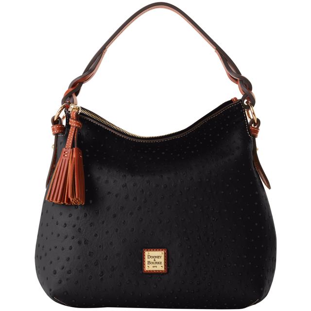 Dooney & Bourke Women's Ostrich Twist Strap Hobo Leather Shoulder Bag in Black