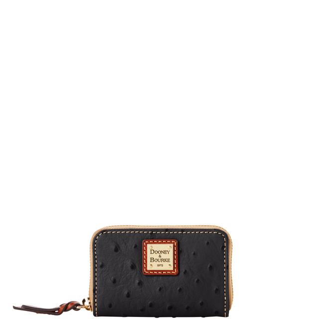 Dooney & Bourke Women's Ostrich Large Zip Around Credit Card Case in Black, Leather