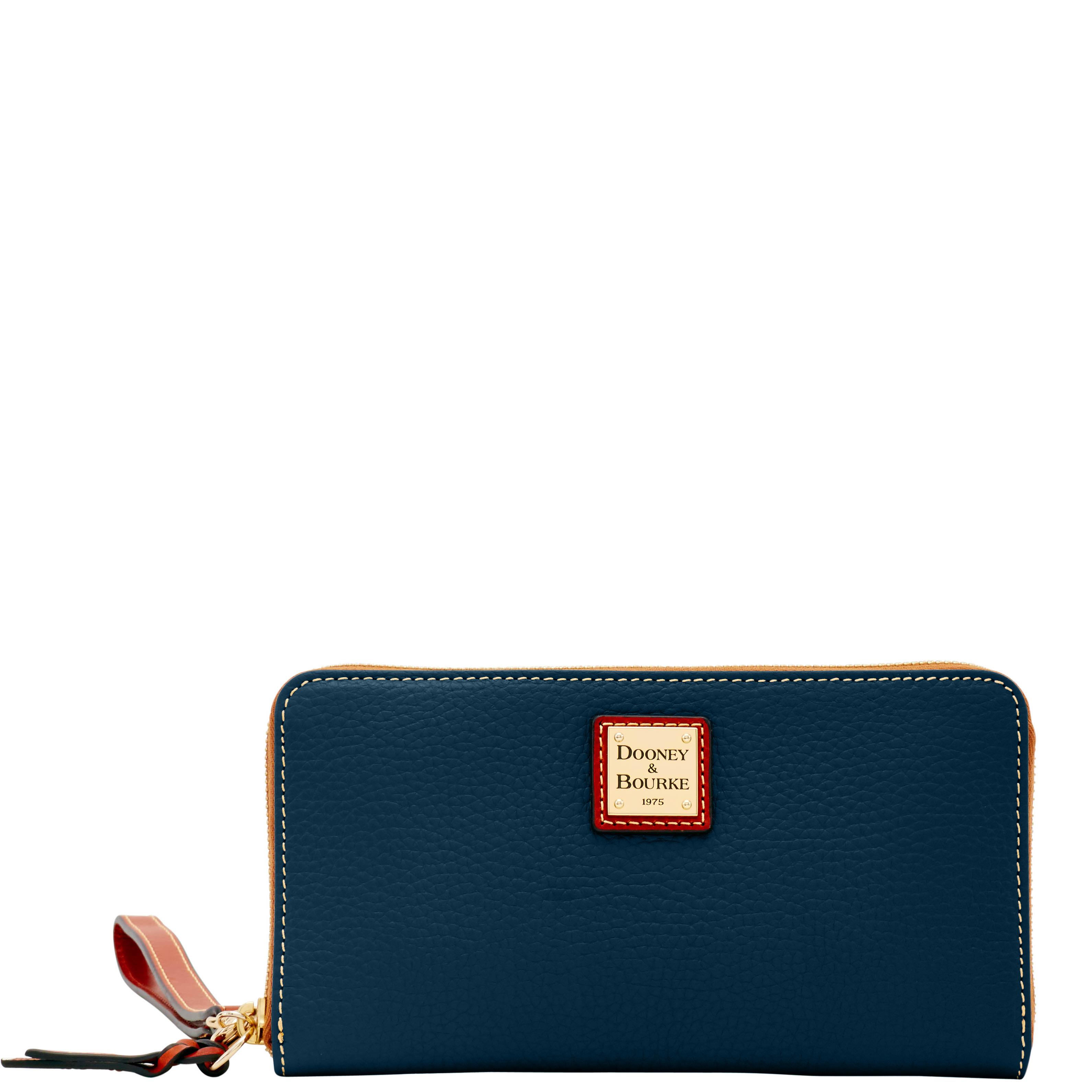 Dooney & Bourke Women's Pebble Grain Large Zip Around Leather Wristlet in Midnight Blue