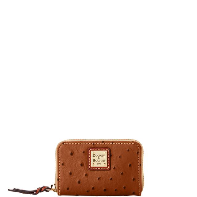 Dooney & Bourke Women's Ostrich Large Zip Around Credit Card Case in Caramel Brandy, Leather
