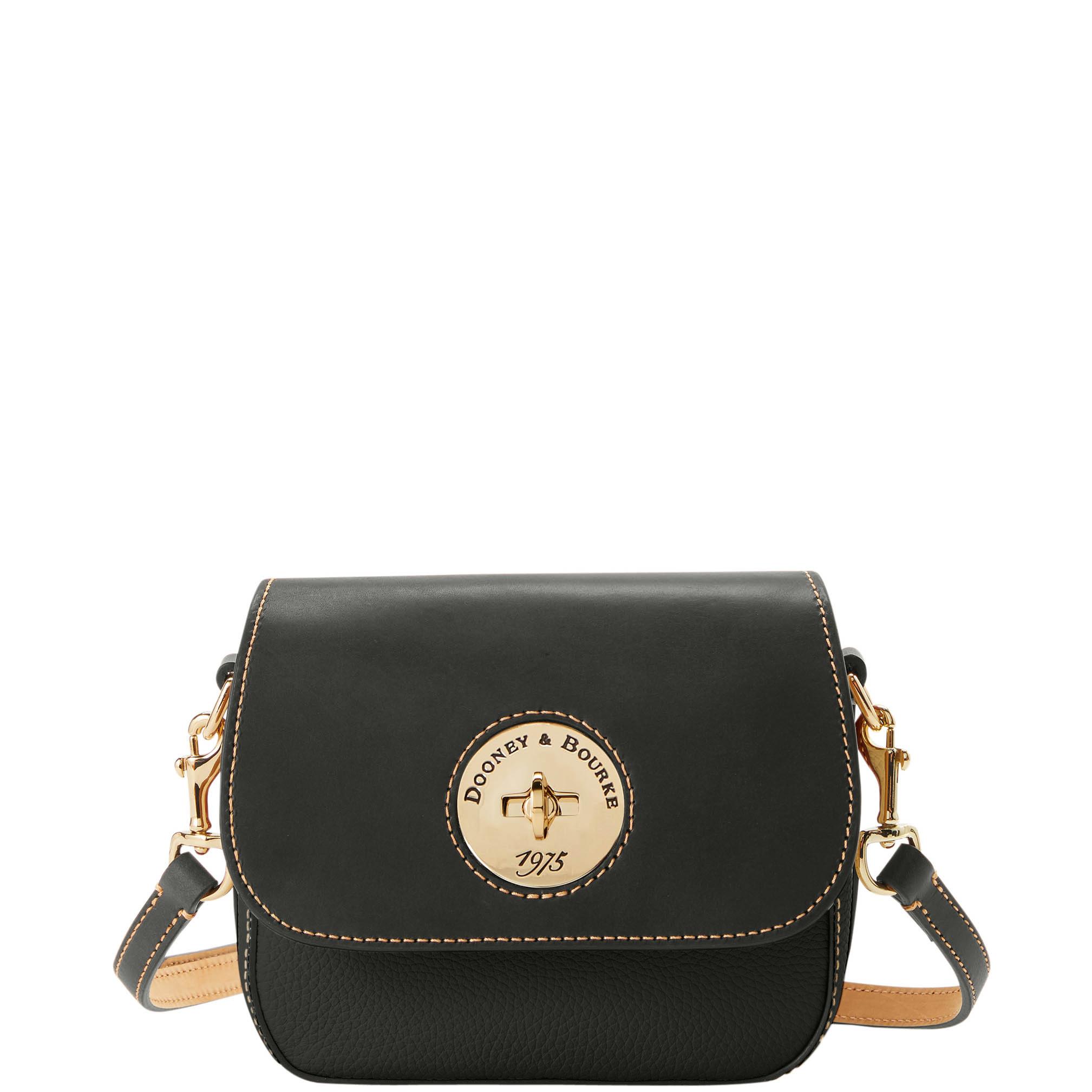 Dooney & Bourke Women's Pebble Turnlock Flap Saddle Leather Crossbody Bag in Black Black