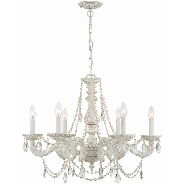 Crystorama 5026-AW-CL-MWP Paris Market 6 Light 28 inch Antique White Chandelier Ceiling Light in Clear Hand Cut