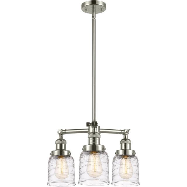 Innovations Lighting 207-PN-G513-LED Franklin Restoration Bell LED 19 inch Polished Nickel Chandelier Ceiling Light in Deco Swirl Glass