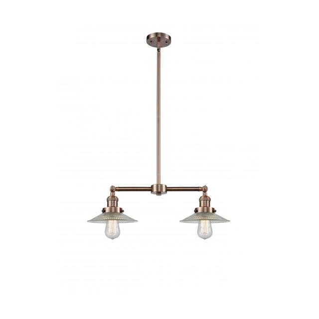Innovations Lighting 209-AC-G2 Franklin Restoration Halophane 2 Light 21 inch Antique Copper Chandelier Ceiling Light in Clear Halophane Glass, Frankl