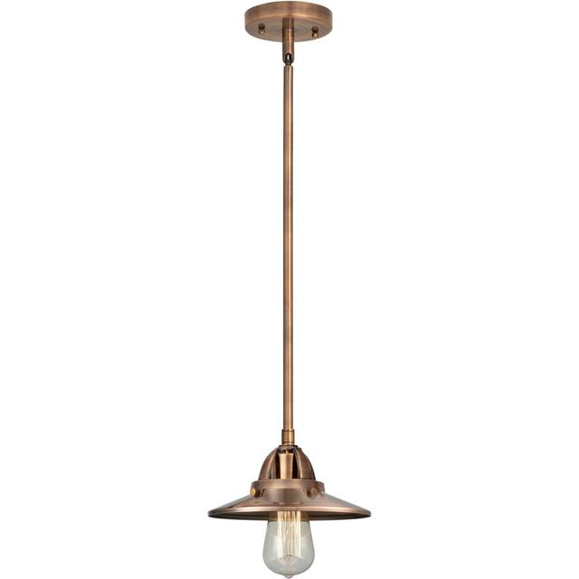 Innovations Lighting 288-1S-AC-M3-AC Nouveau 2 Railroad 1 Light 8 inch Antique Copper Mini Pendant Ceiling Light in Incandescent