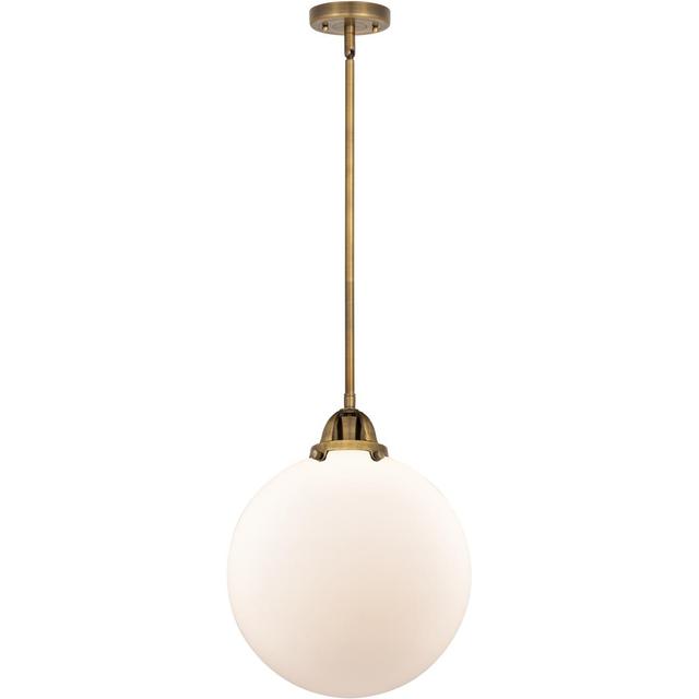 Innovations Lighting 288-1S-BB-G201-12 Nouveau 2 Beacon 1 Light 12 inch Brushed Brass Mini Pendant Ceiling Light in Incandescent, Matte White