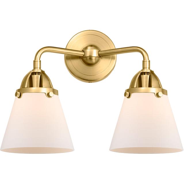 Innovations Lighting 288-2W-SG-G61-LED Nouveau 2 Small Cone LED 14.25 inch Satin Gold Bath Vanity Light Wall Light in Matte White Glass