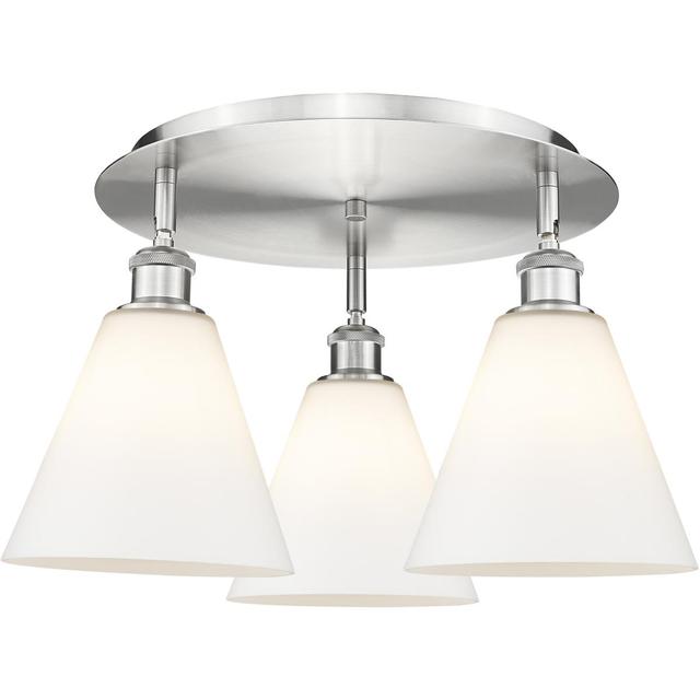Innovations Lighting 516-3C-SN-GBC-81 Berkshire 3 Light 19.75 inch Satin Nickel Flush Mount Ceiling Light in Matte White
