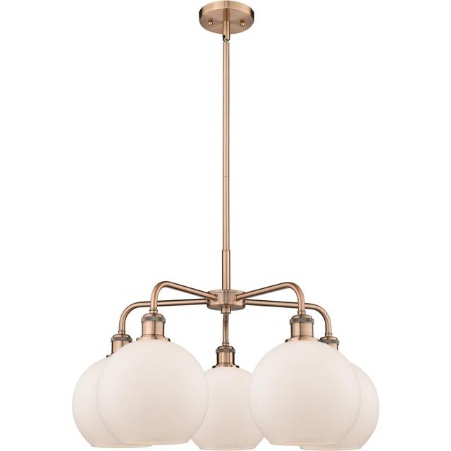 Innovations Lighting 516-5CR-AC-G121-8 Athens 5 Light 26 inch Antique Copper Chandelier Ceiling Light in Matte White
