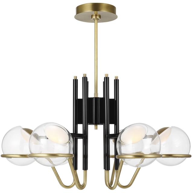Visual Comfort Modern Collection 700CRBY6BNB-LED927 Avroko Crosby LED 29.5 inch Glossy Black/Natural Brass Chandelier Ceiling Light in 120V, Integrate