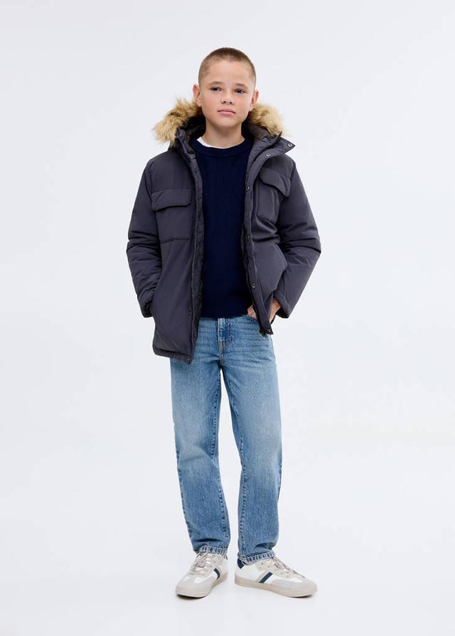 MANGO KIDS - Anorak with shearling-effect hood navy - 13-14 years - Boys