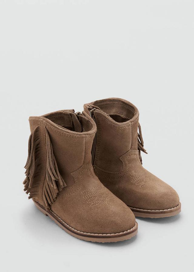 MANGO KIDS - Fringed leather boots sand - 10½ - Baby girls