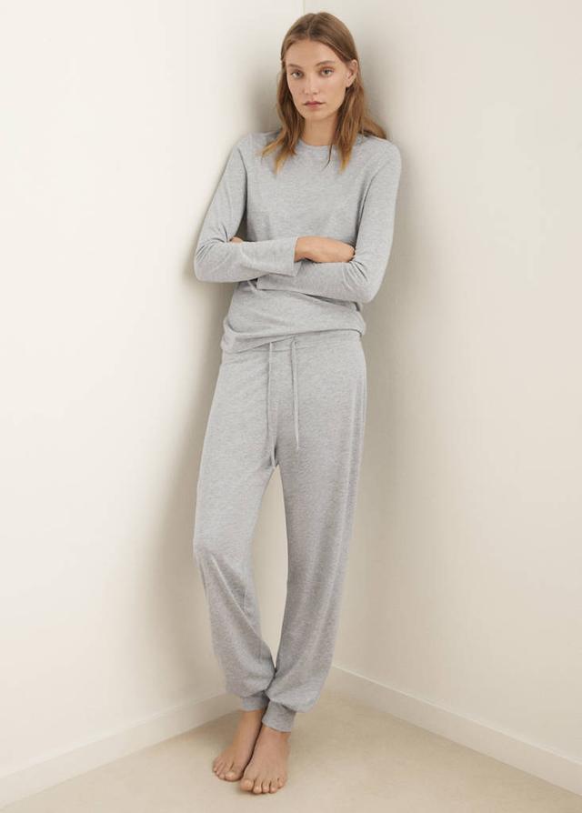 MANGO - Lyocell cotton pyjama trousers light/pastel grey - M