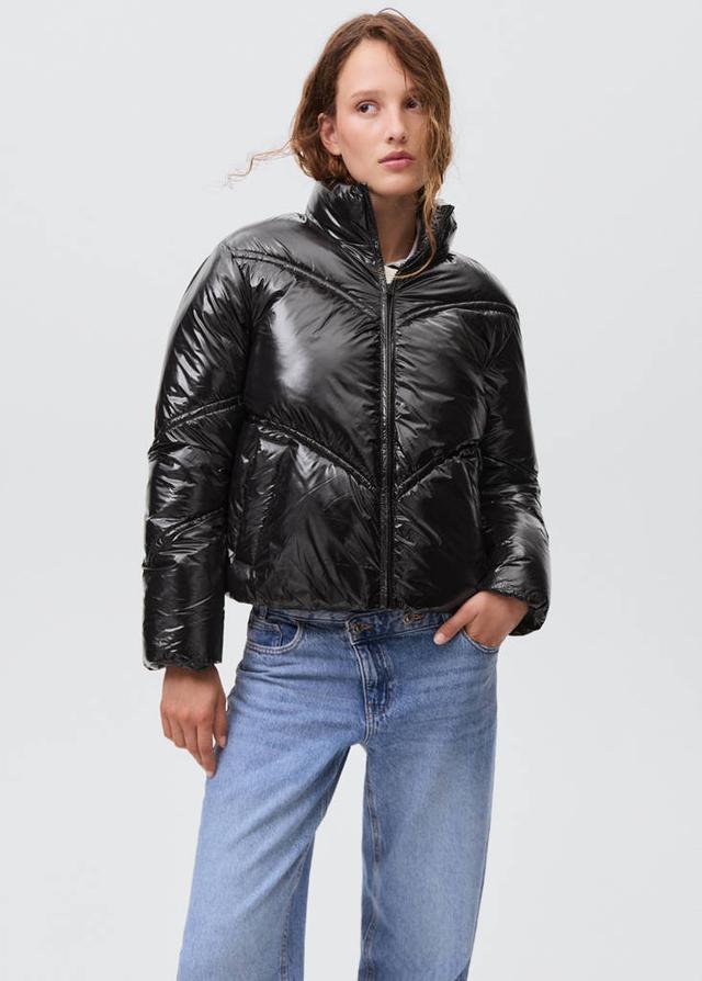 MANGO TEEN - Shiny quilted anorak black - XXS - Teenage girl
