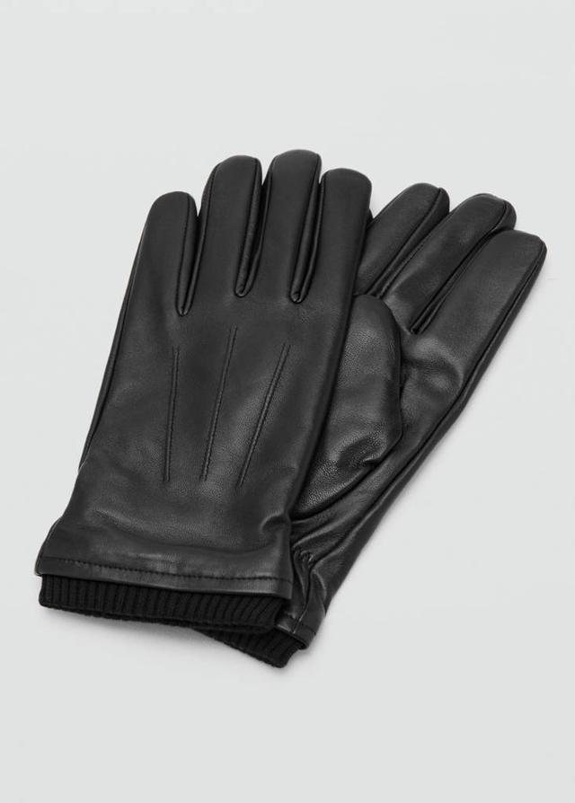 MANGO MAN - 100% leather gloves with ruffled detail black - XL