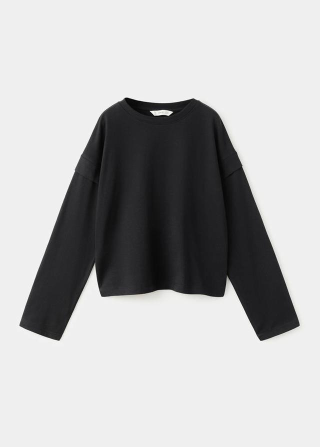 MANGO KIDS - Sleeve detail t-shirt black - 11-12 years - Girls