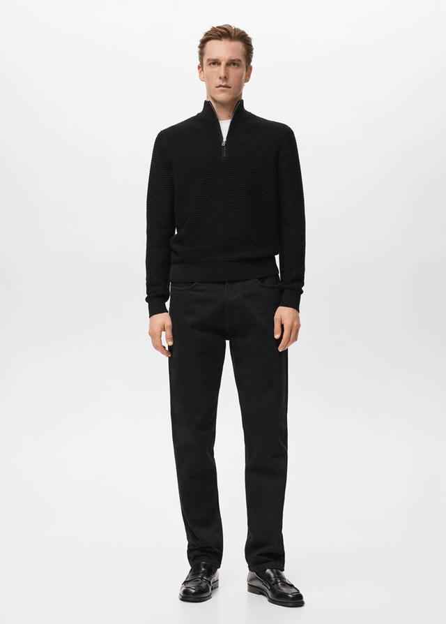 MANGO MAN - Cotton sweater with neck zip black - S