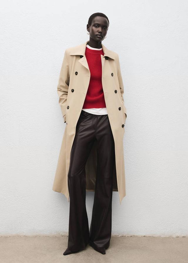 MANGO - Faux-leather flared trousers chocolate - 4