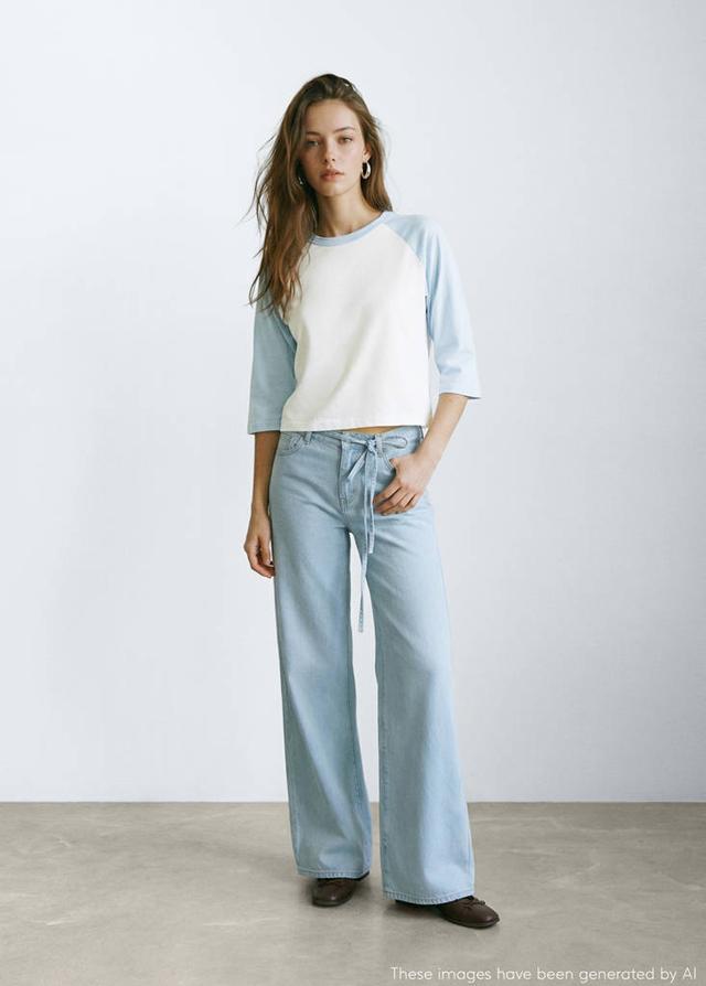 MANGO TEEN - Bicolour T-shirt off white - S - Teenage girl