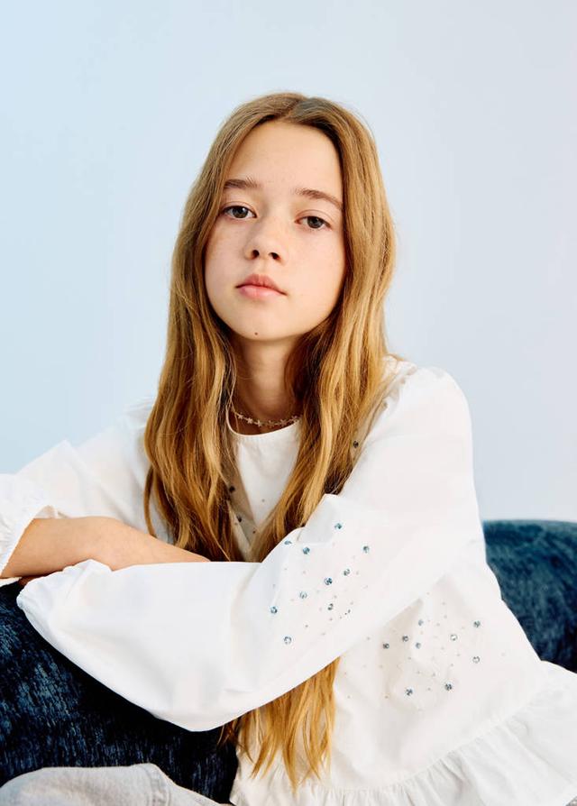 MANGO KIDS - Beaded embroidered blouse white - 6 - Girls