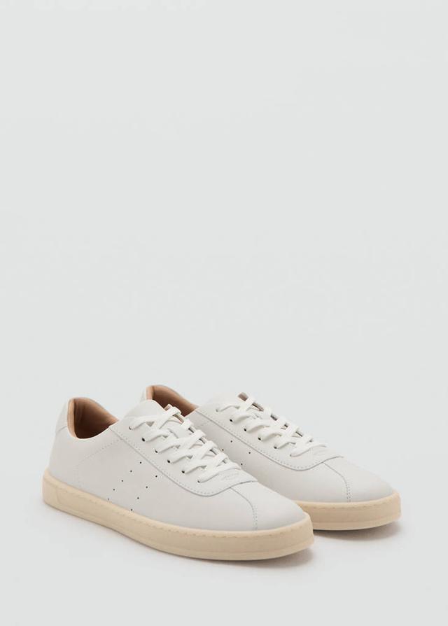 MANGO MAN - Leather panel sneaker white - 10½