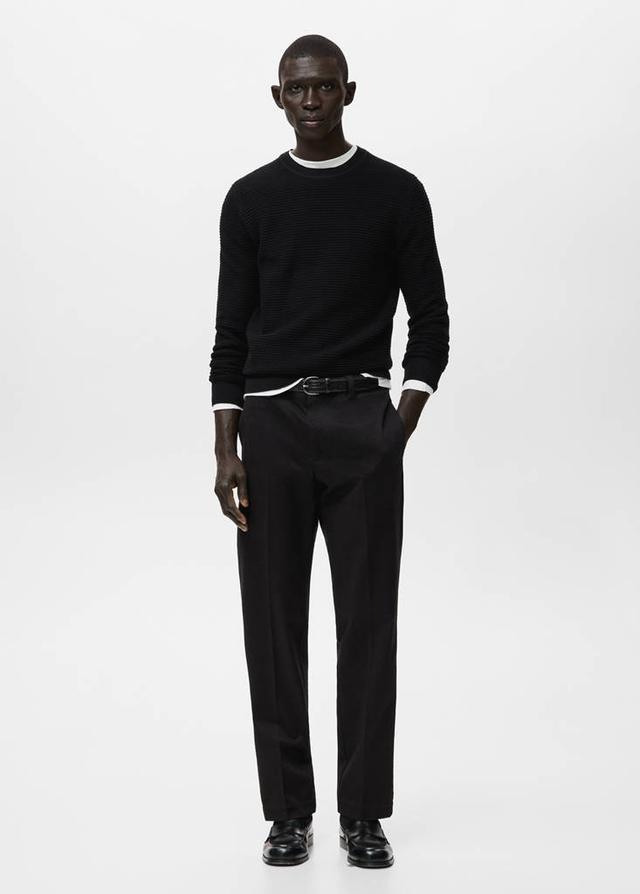 MANGO MAN - 100% cotton structured knitted sweater black - XXL