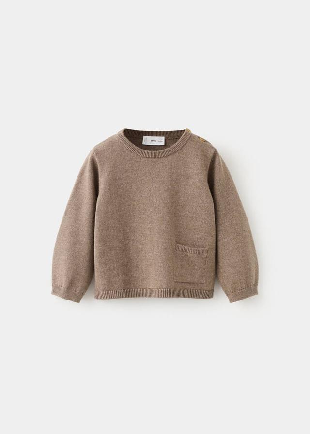MANGO KIDS - Knit pocket sweater medium brown - 6-9 months - Newborn