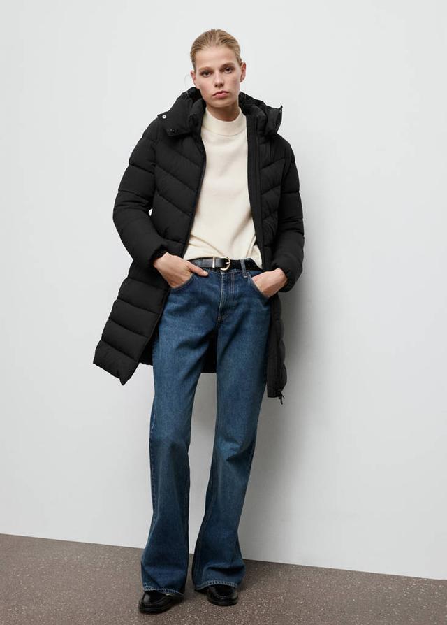 MANGO - Midi quilted anorak with hood black - M