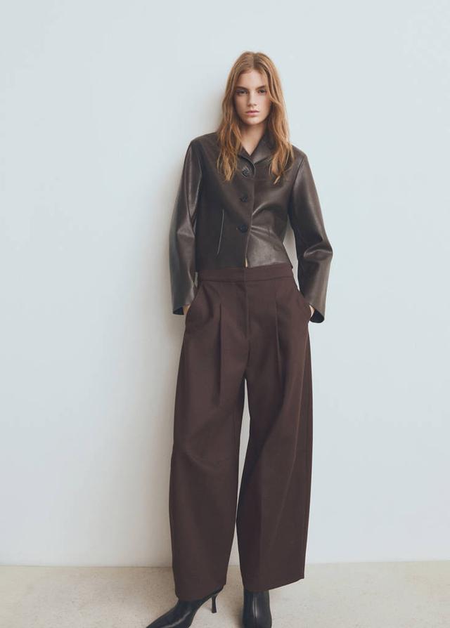 MANGO - Faux-leather jacket with pockets chocolate - 3XL