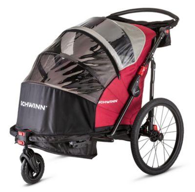 Schwinn Joyrider Double Child Bicycle Trailer with Stroller Attachment, 80 lb. Max Capacity